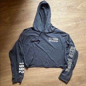 Gray Cropped Hoodie with Motivational Text